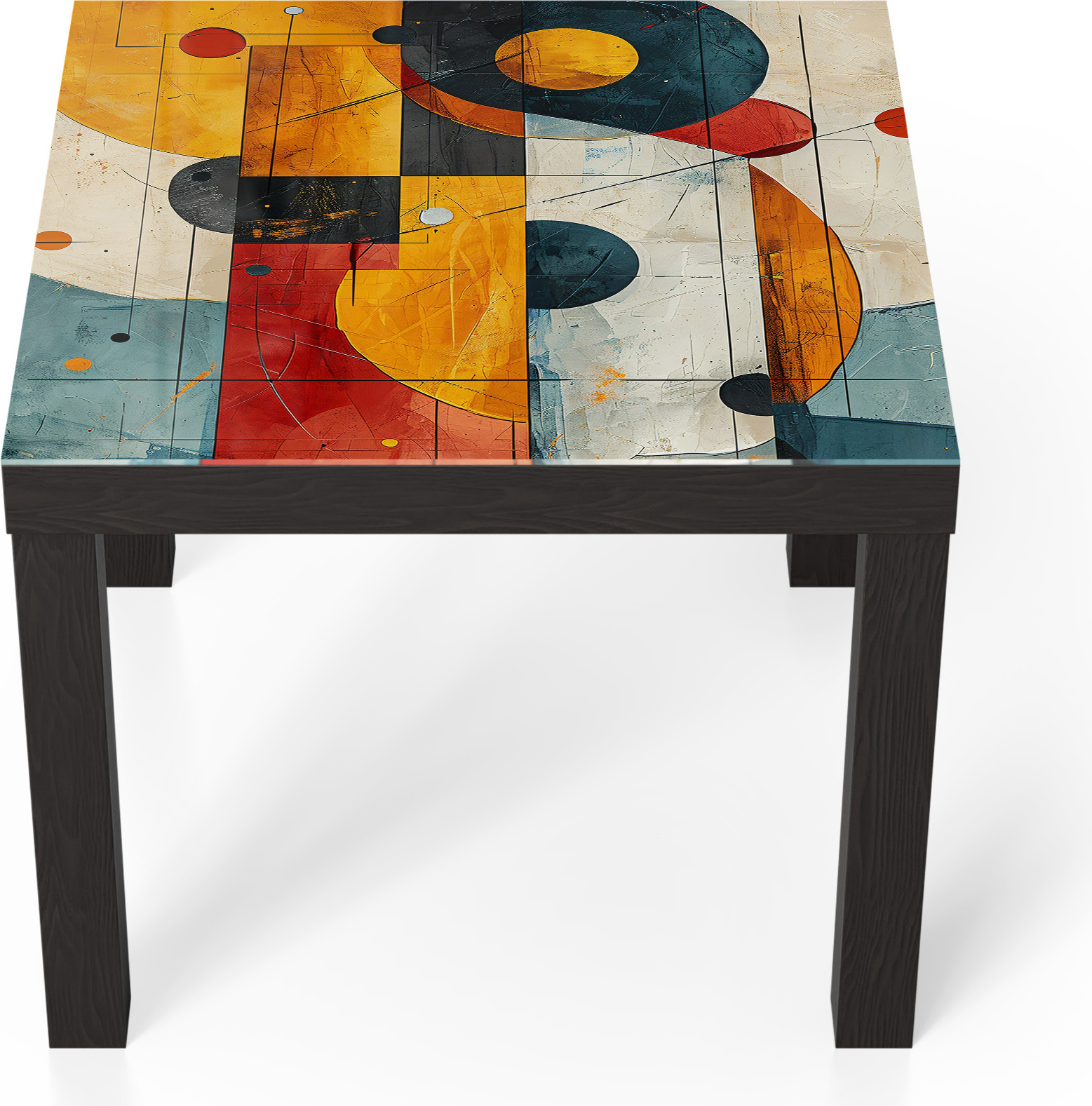DEQORI Couchtisch 55x55 cm Schwarz 'Geometrischer Farbzauber' Glas Beistelltisch Glastisch modern TL-55-55-B-4479