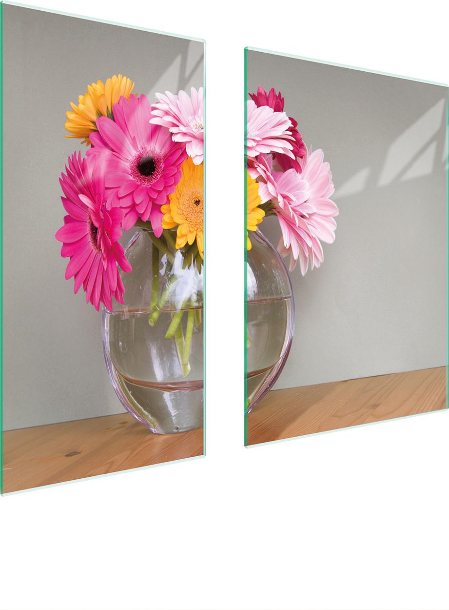 TMK ArtDeko Herdabdeckplatten 2 teilig 75x52 Glaskeramikfeld Abdeckung Glas Schneidebrett Gerbera Bunt