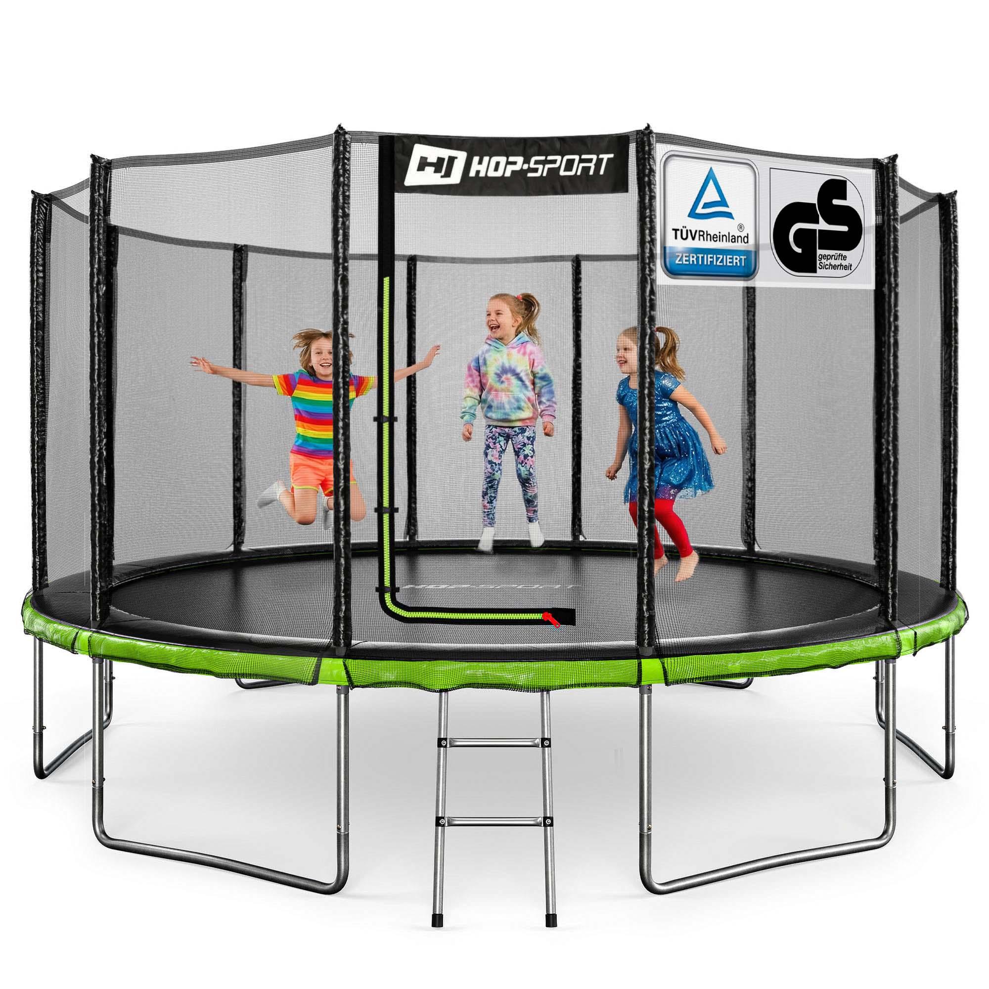 Trampolína Hop-Sport Outdoor - Ø 427 - Trampolína s vonkajšou bezpečnostnou sieťou, robustnou rámovou konštrukciou a bezpečnostnými certifikátmi - kompletná sada