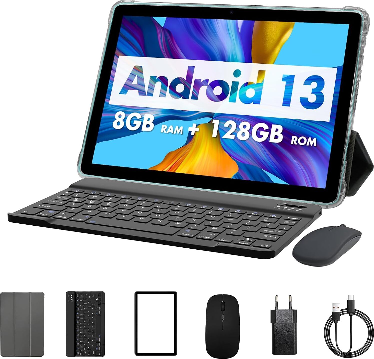 Tablet, 8GB(4+4), 128GB, rozšíriteľný 1TB, 8000 mAh, WiFi tablet, Qcta Core procesor, WiFi 6, Bluetooth, herný tablet, Tablet PC s puzdrom, klávesnica