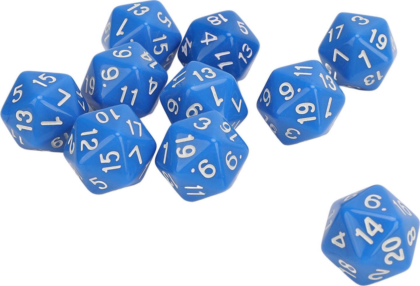 Gistuch 10 Stück Polyeder Würfel 20-seitig, blau, für Rollenspiel & Brettspiele