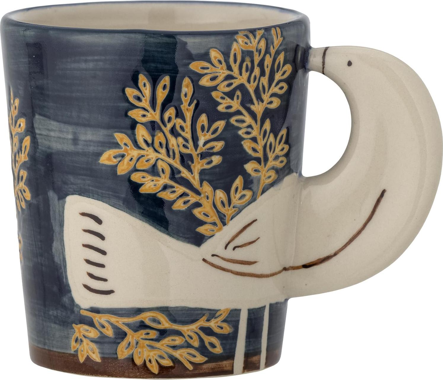 Bloomingville Hezha Tasse aus Steingut mit 3D-Vogelgriff, Spülmaschinenfest, 8x9 cm, 260ml, 82066105, Blau
