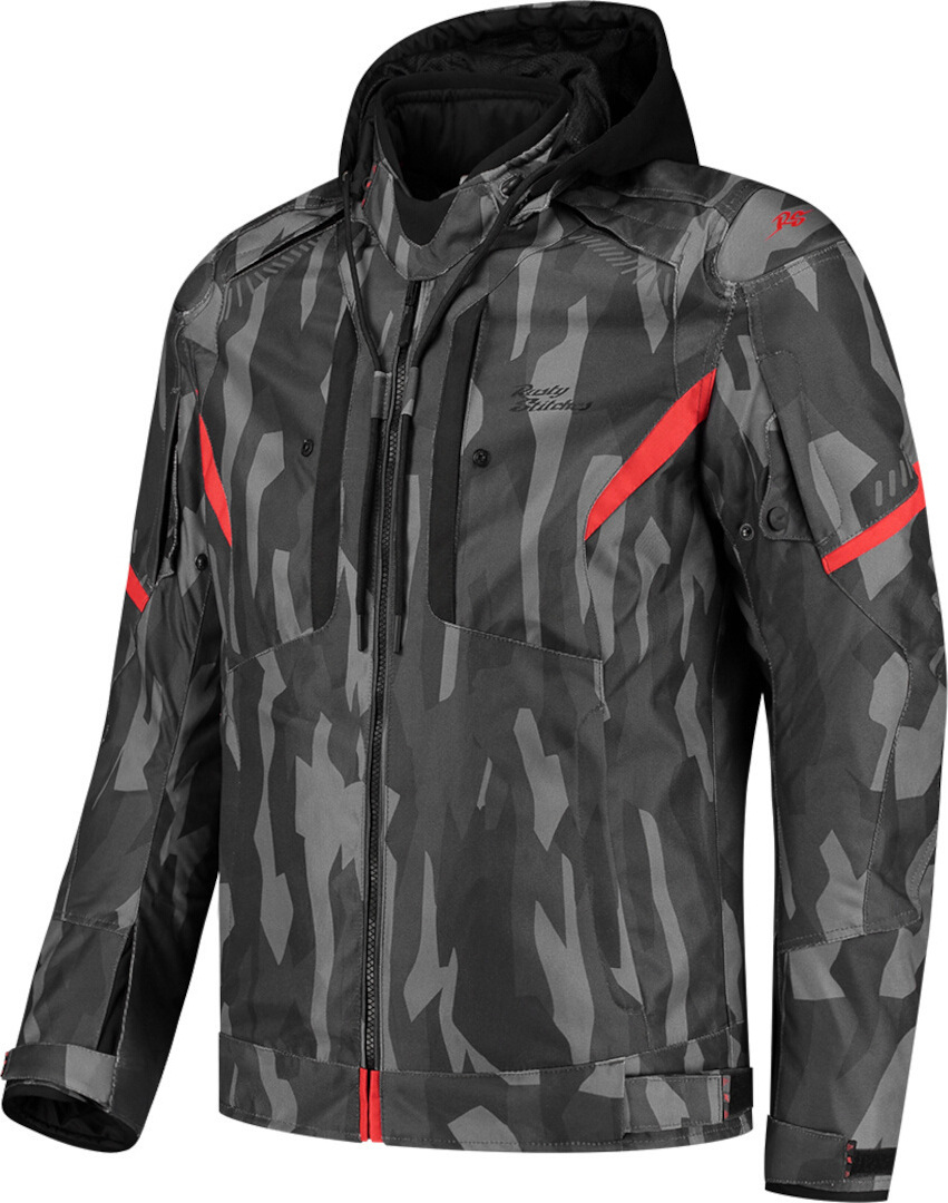 Rusty Stitches Dylan Wasserdichte Motorrad Textiljacke, schwarz/grau/rot, XL 68373-XL-144