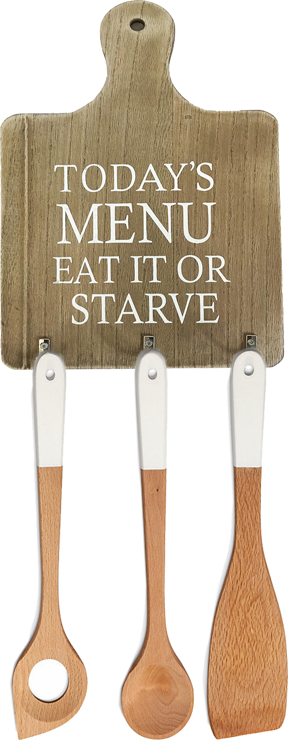 Mojawo Holzküchenbrett "Menu" mit 3 Haken Braun