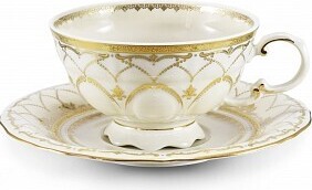 Tasse und Untertasse Sonata, Tschechisches Porzellan, 0,20 l, Elfenbein, Golddruck, Leander Nicht verfügbar