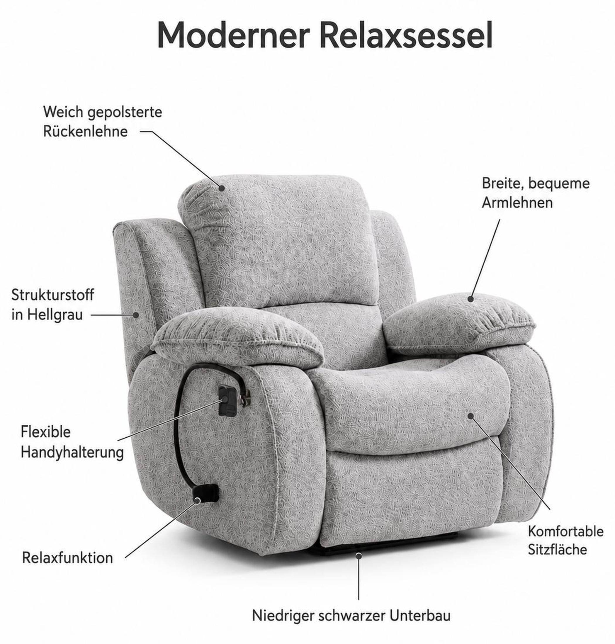 Xl Moebel Gmbh Grauer Kinosessel Lounge Sessel Verstellbar aus Italien
