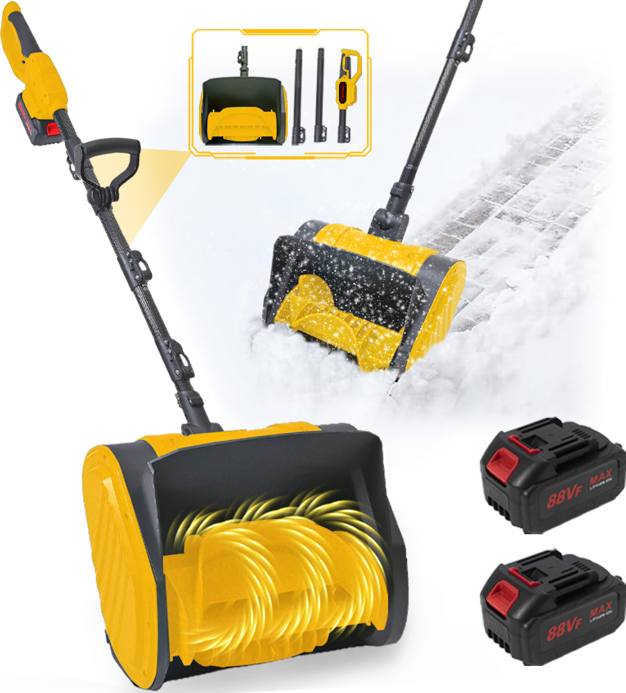 Traumheim 20V Akku-Schneefräse, abnehmbare Schneefräsen, maximale Wurfweite 8 m, Schneeräumbreite 28 cm, 2Akkus, Zusatzhandgriff, elektrische Schneeräumung,Gelb