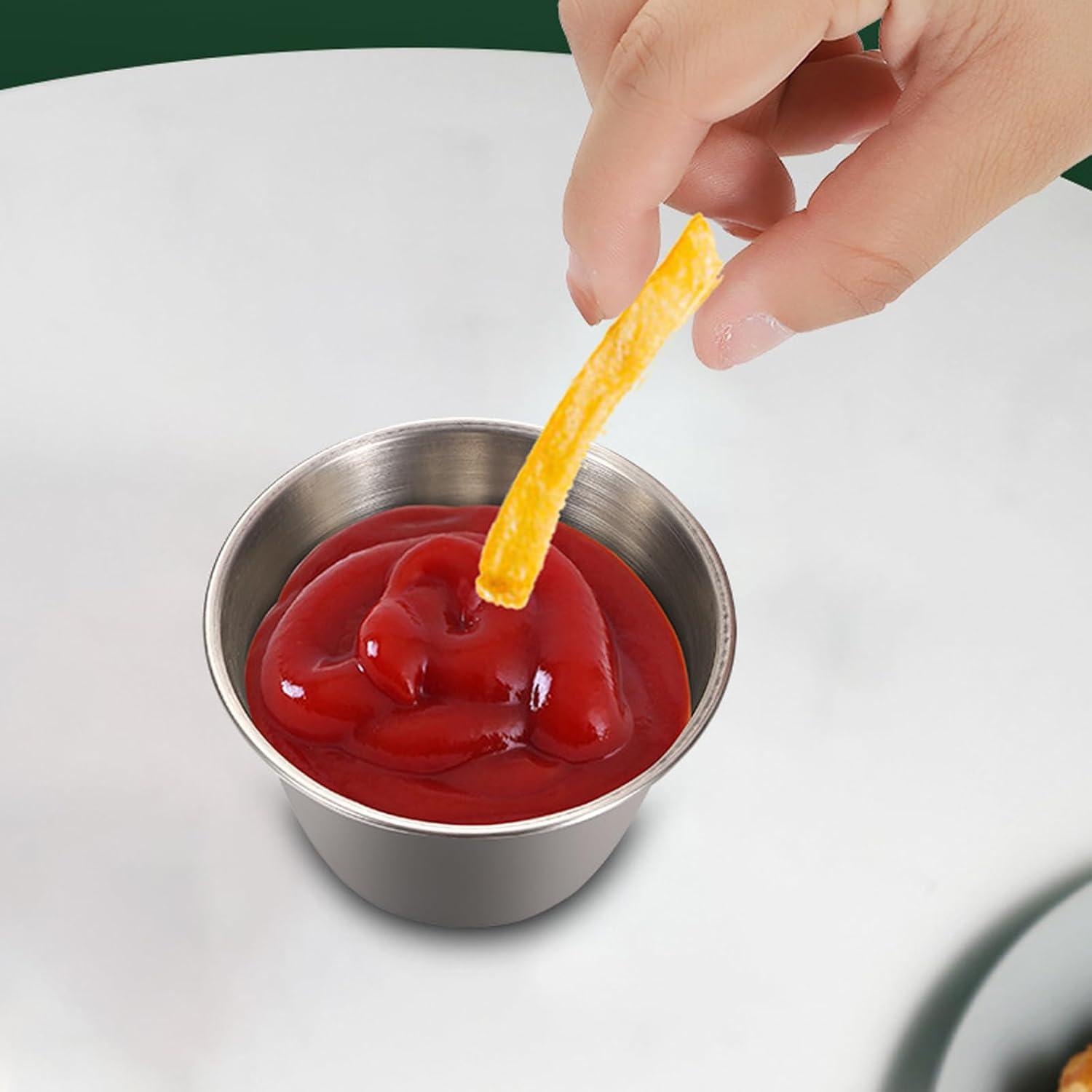 Markenlos 8 Stück Edelstahl Soßenschalen Gewürzschalen Soßenschälchen - ideal für Ketchup, Senf, Chilisauce, Salatdressing - silberfarben