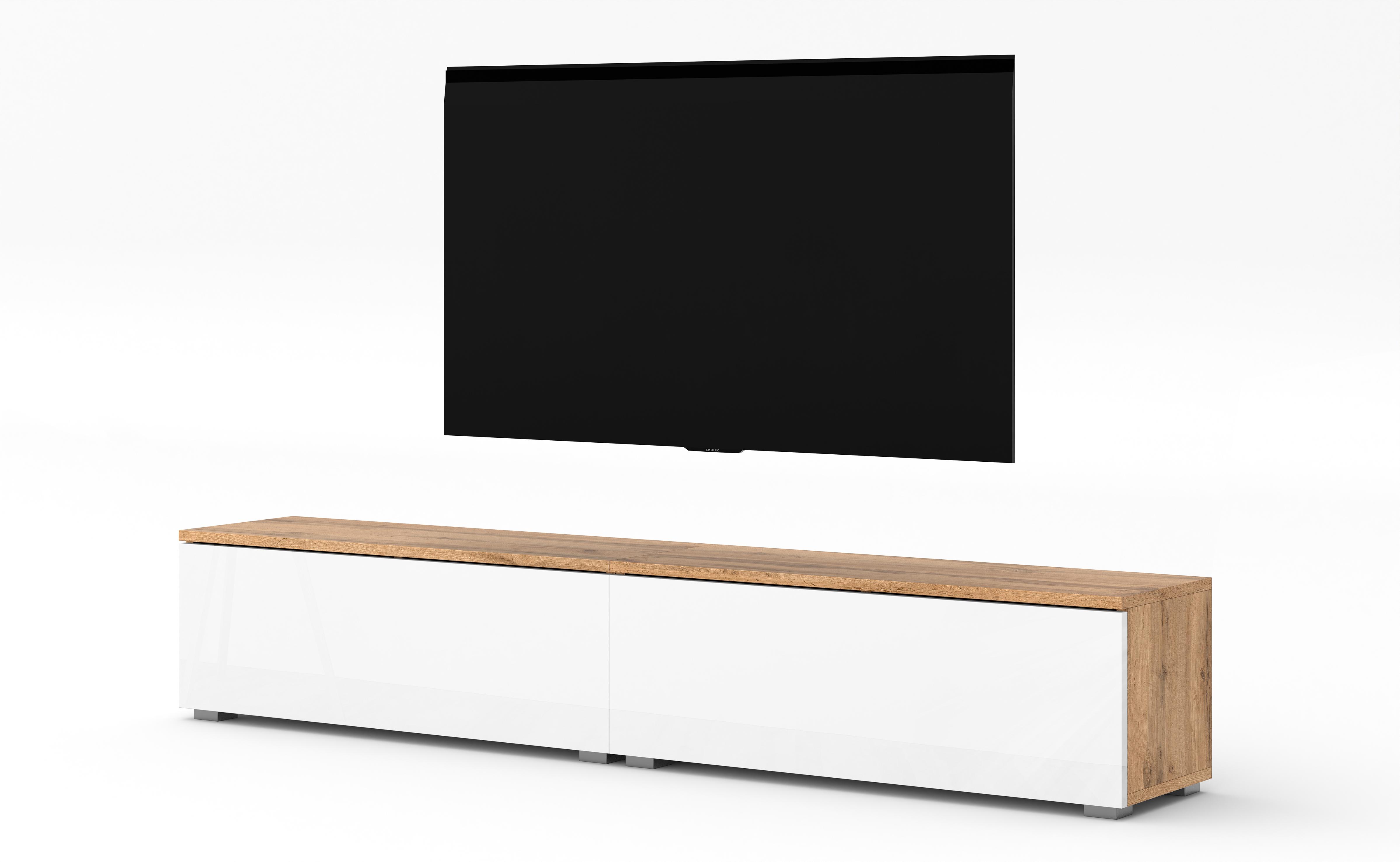 AX LIVING TV Bank Loriano 2x100 cm stehend Eiche Wotan/weiß Hochglanz N0921