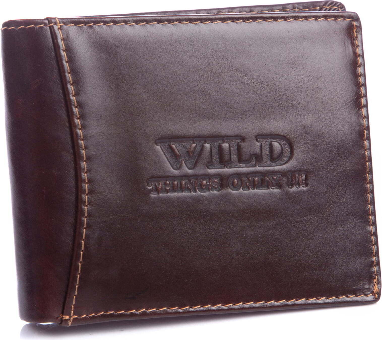 Wild Things Only WILD Echtleder Herren Großes Geldbörse Lederportemonnaie mit RFID-Schutz Dunkelbraun