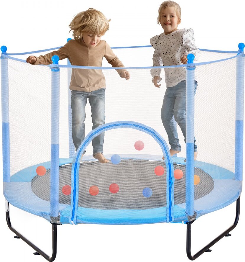 Mini trampolína pre deti - vnútorný odrazový mostík so sieťou - 1545 mm - modrá - fitnes zariadenie na cvičenie skokov - hračka na aktívny pohyb