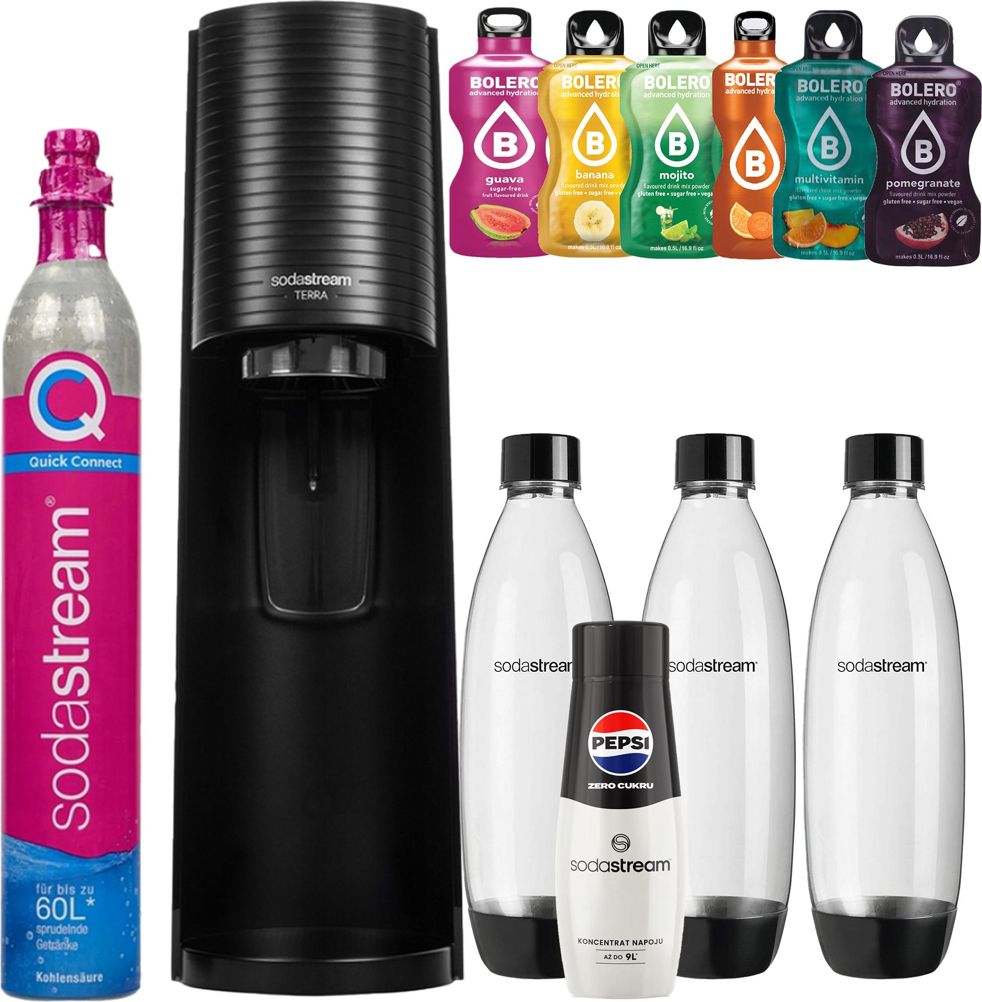 SODASTREAM TERRA SATURATOR CARTRIDGE 3 Fľaše 1L FUSE + sirup a vrecúško