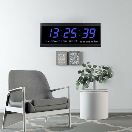 Digital Wanduhr Funkuhr Seniorenuhr Wohnzimmer LED Display Temperatur Büro 