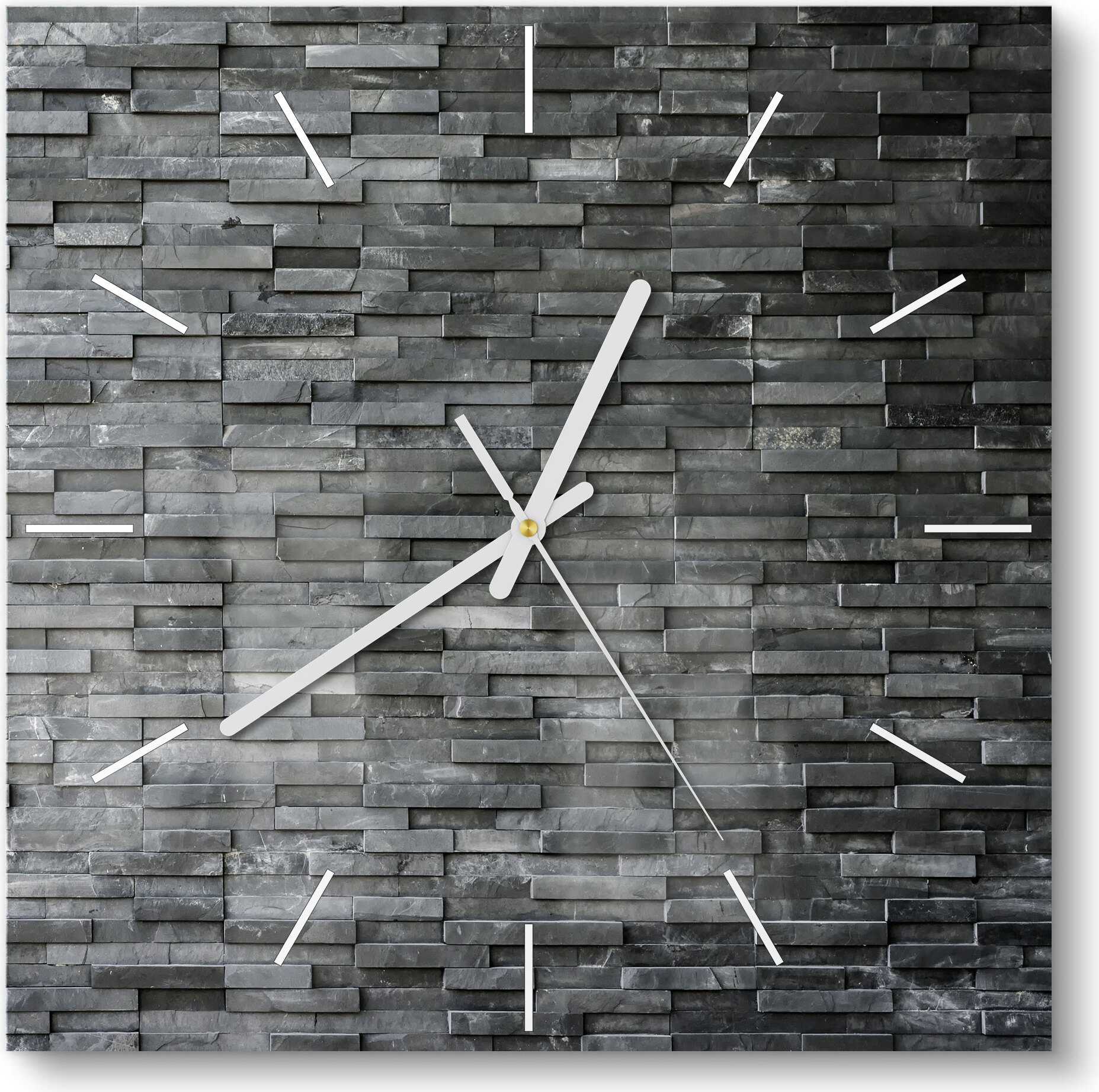 DEQORI Glasuhr 30x30 cm Modern 'Natursteinmauer' Wanduhr Glas Uhr Design leise WC-30-30-M-1193