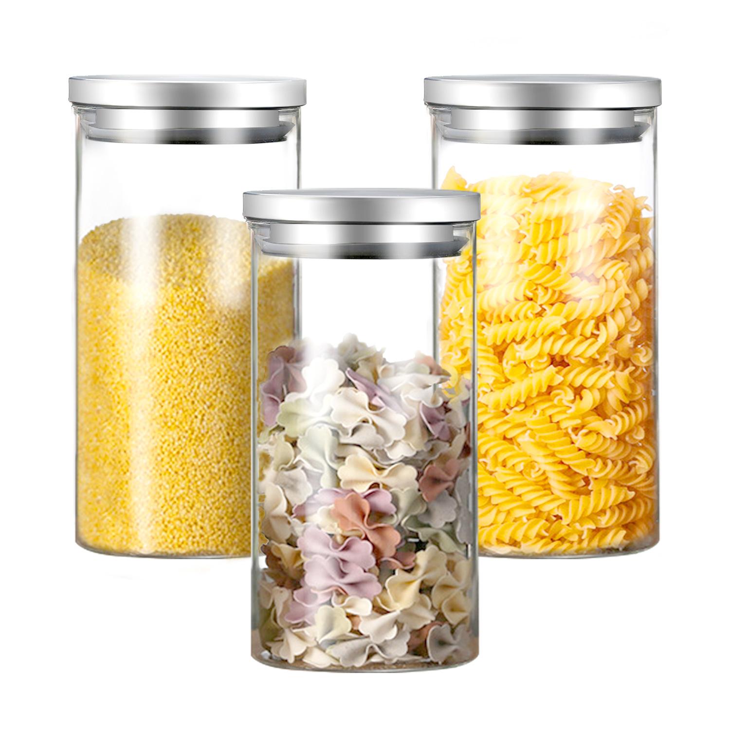 7MAGIC Vorratsglas 3x1400ml Ø9,5cm Edelstahldeckel Glasdosen Dosen Aufbewahrungsbehälter,Vorratsgläser Glas Lebensmittelglas Edelstahldeckel 1058