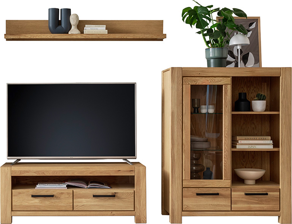 Lomadox Wohnwand braun SELISTE-06 Wildeiche teilmassiv geölt 3-teilig LA06-SELISTE-06-SET18