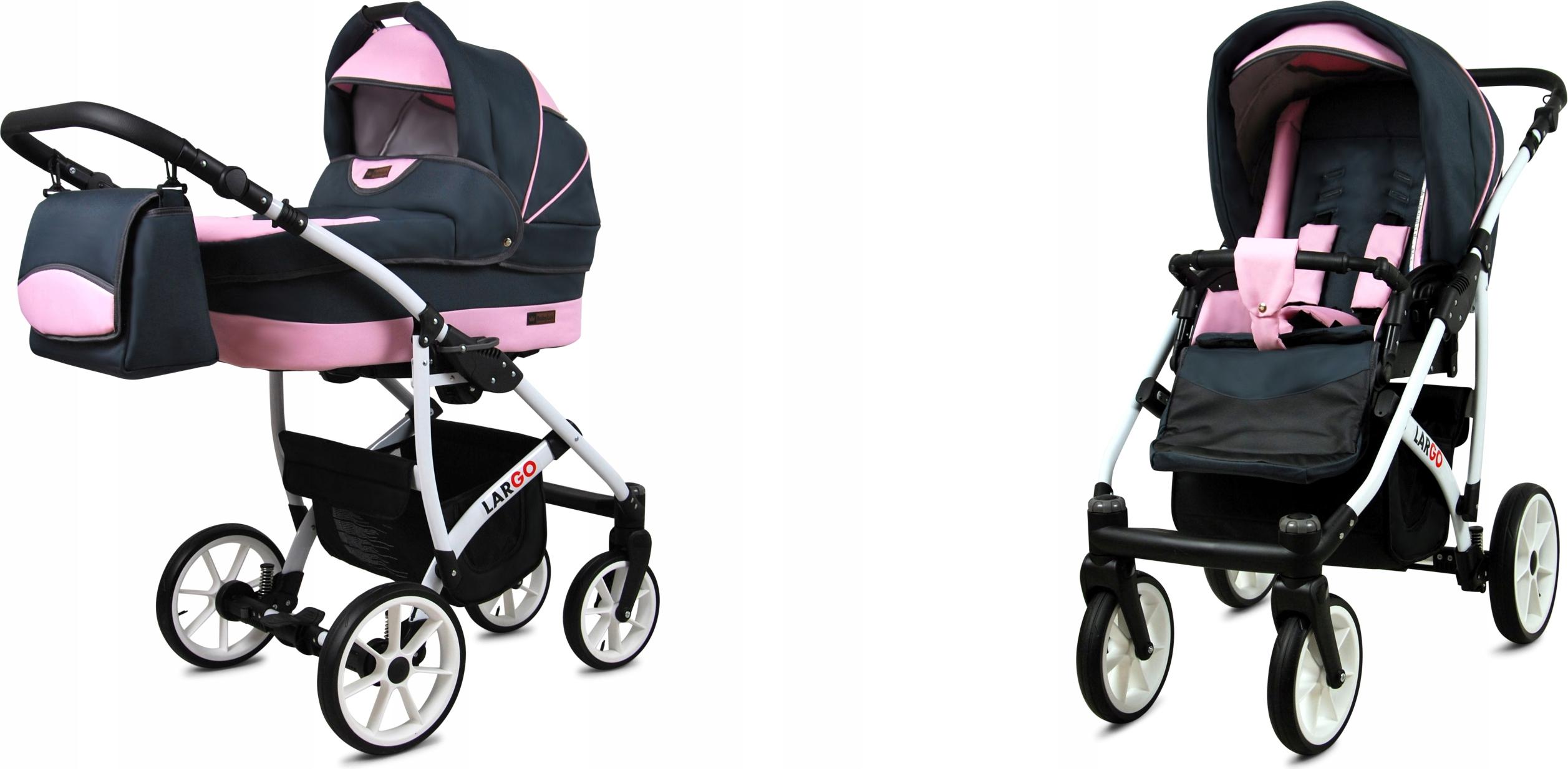 BabyLux Largo | 2in1 Kinderwagen Set | Grey Light Pink | Kombikinderwagen | Kinderwagenset | Bu