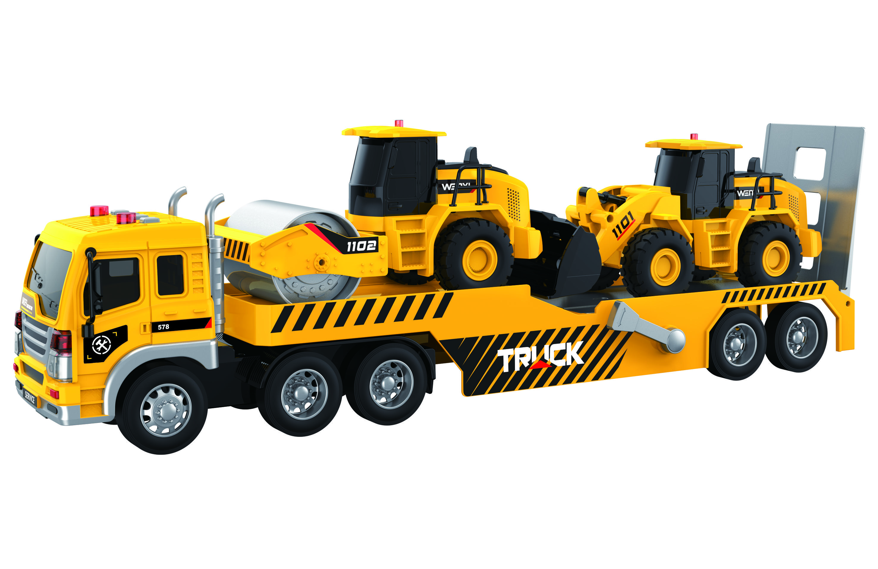 Wiky Auto-Sattelzug mit Effekten-Set mit Baumaschinen 48 cm