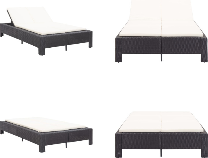 vidaXL Lehátko pre 2 osoby s vankúšom čierny polyratan - Lehátko - Lehátko - Záhradné ležadlo - Záhradné ležadlá