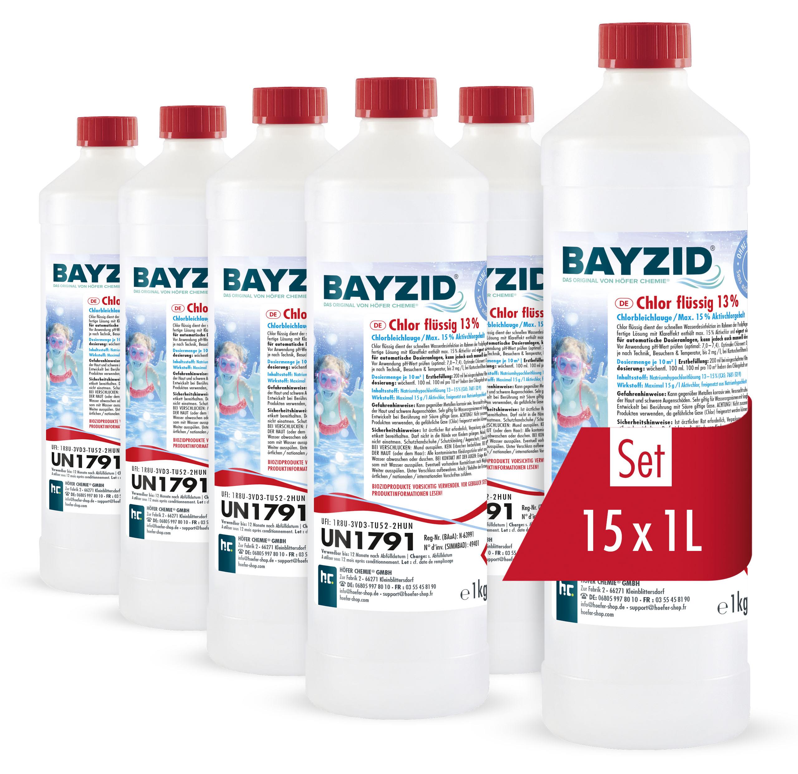 Höfer Chemie 15x1 kg BAYZID® Flüssigchlor 13% zur effektiven Pool Desinfektion