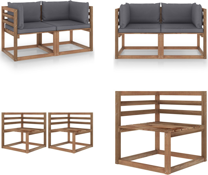 vidaXL Záhradná 2-miestna pohovka z paliet s vankúšmi v antracitovej farbe - Pohovka z paliet - Pohovka z paliet z dreva - Záhradná pohovka