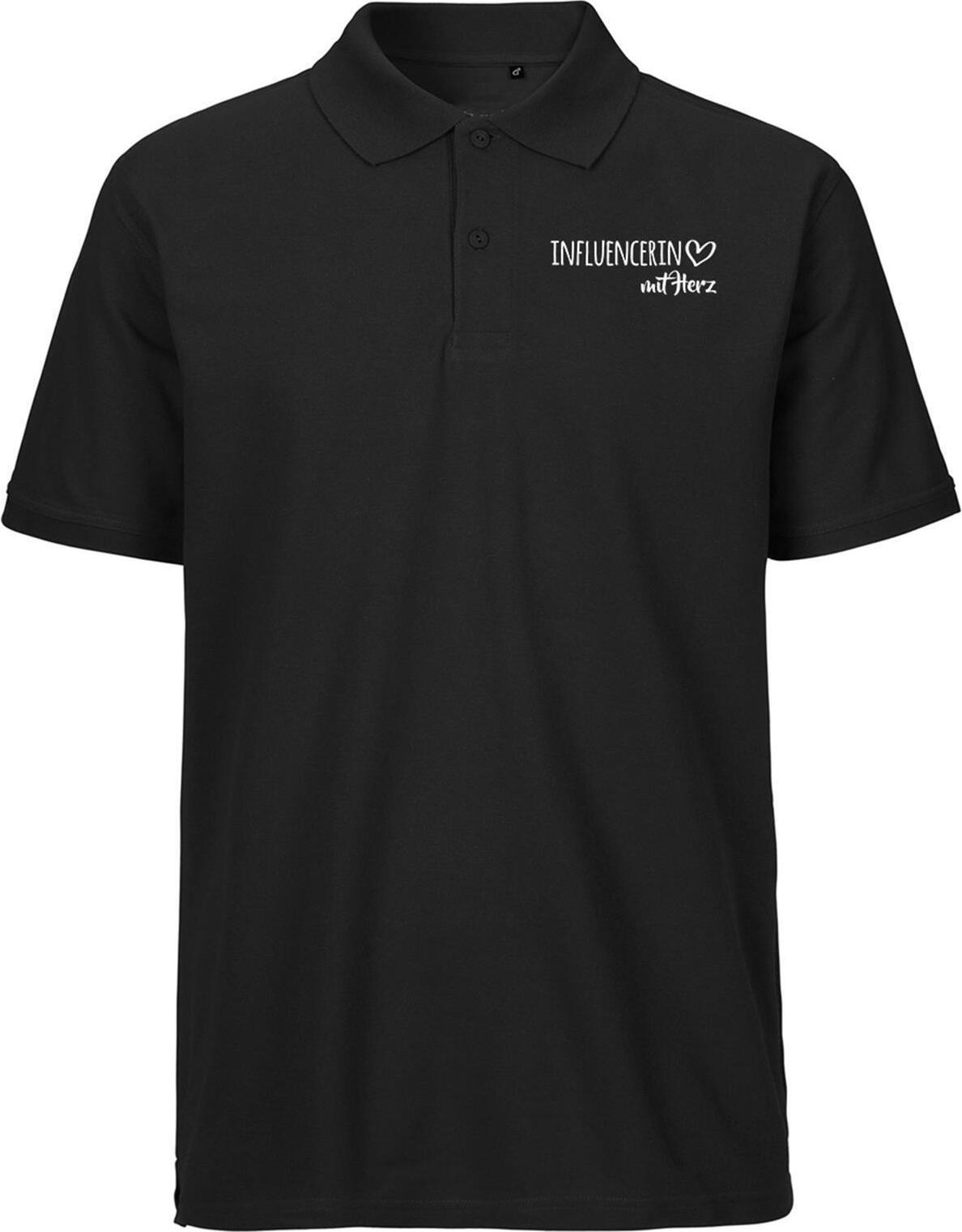 Hellweg Druckerei Huuraa Basic Polo Influencerin mit Herz Geschenk Herrenshirt Black Größe XXL Bio Baumwolle Fairtrade Influencerin Präsent 3164HP-XXL-BLA
