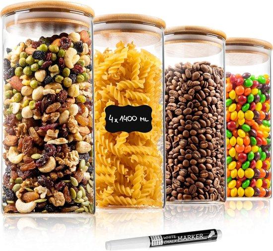 OEM Luftdichte Kochbehälter mit Dichtklemmset von 4 x 1400ml – magnetisch geeignet - Back- und Kochgefäß für Kekse, Pasta, Trockenobst, Haferflocken, Höhe: 4 x 20 cm, Durchmesser: 10 cm 2026