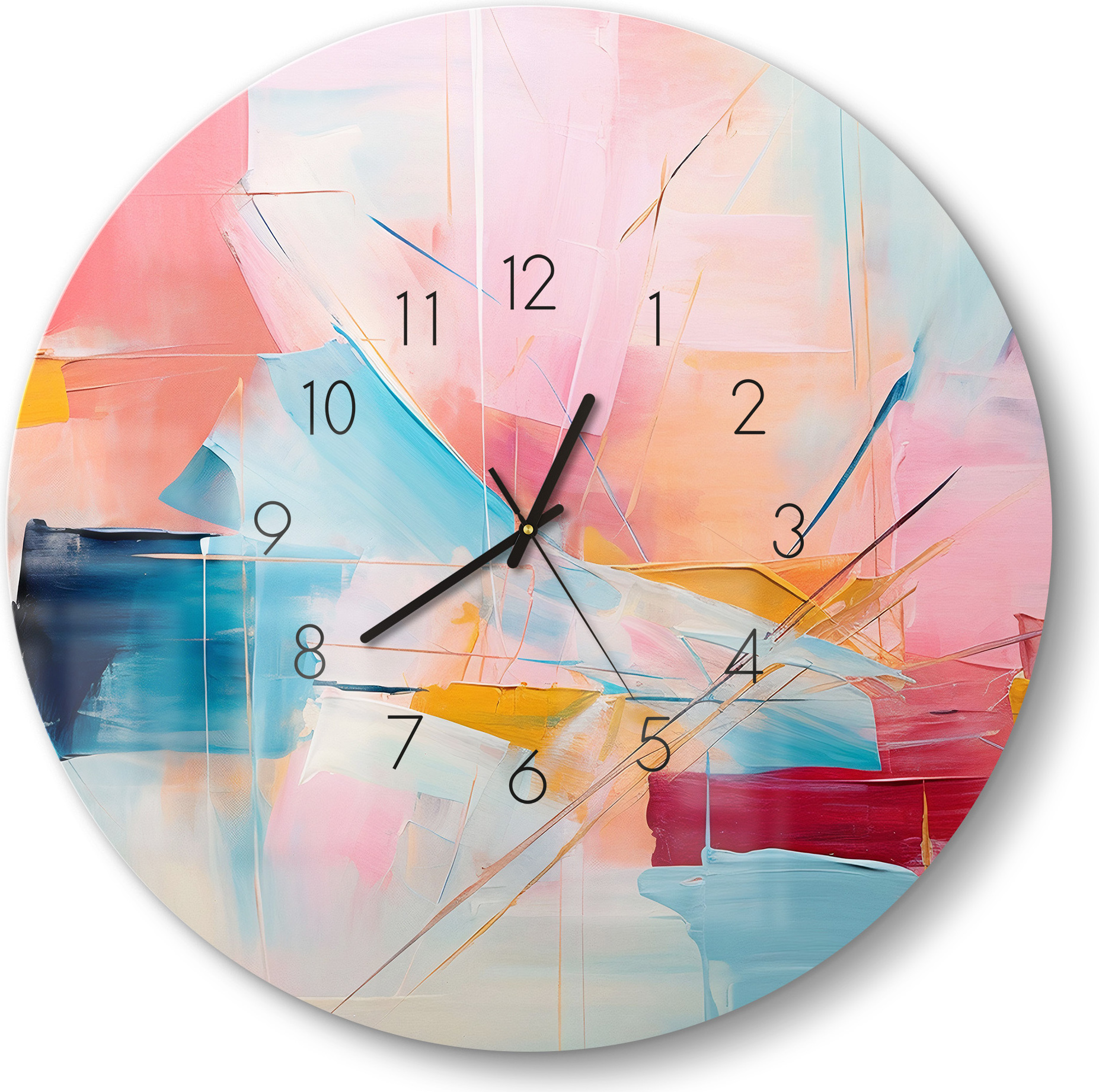 DEQORI Glasuhr Ø50 cm Zahlen 'Choreografie der Farben' Wanduhr Glas Uhr Design leise Küchenuhr WC-D50-N-3726