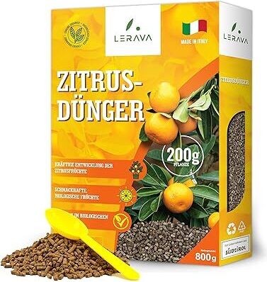 LERAVA® Zitrusdünger - 800g x2 - Kräftiges Wachstum, schmackhafte biologische Früchte - Für Topf und Garten - Dünger zitruspflanzen + Messbecher