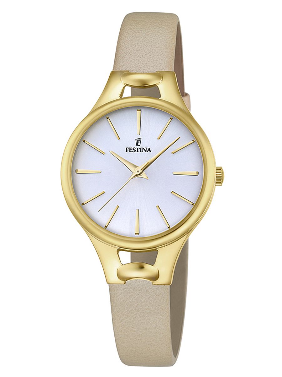 Festina Dámske hodinky Mademoiselle F16955/1 Kožené náramkové hodinky béžové biele UF16955/1
