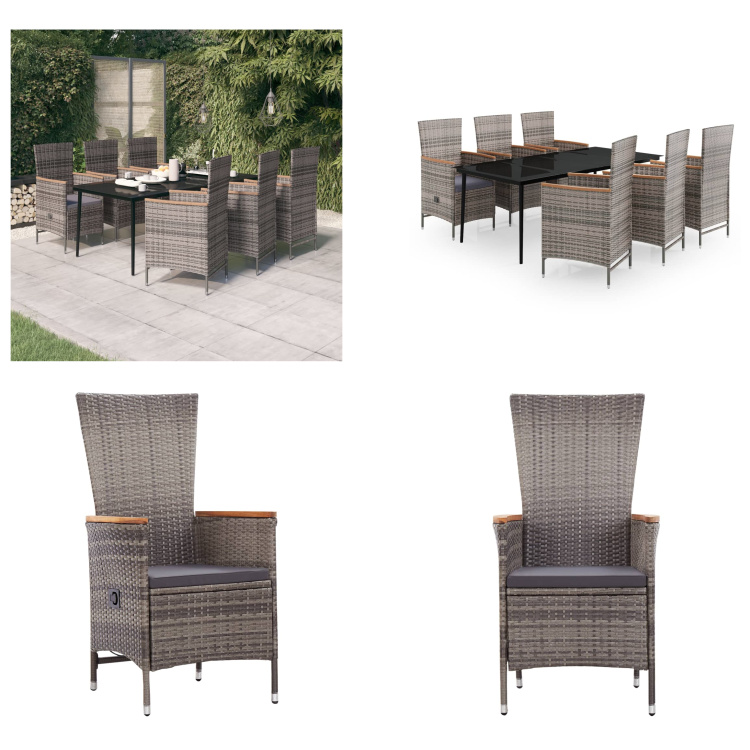 vidaXL 7-dielny záhradný jedálenský set s vankúšmi sivý - Záhradný jedálenský set - Záhradné jedálenské skupiny - Záhradný set nábytku - Záhradný set nábytku