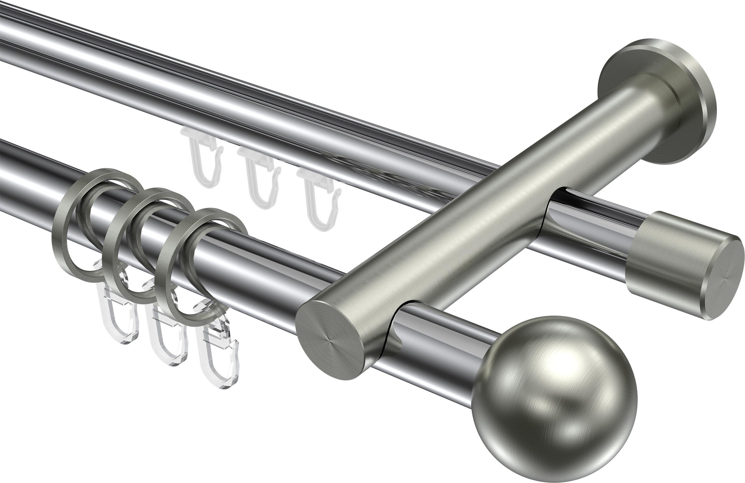 Interdeco Rundrohr-Innenlaufstange / Gardinenstange (Kombination) Chrom / Edelstahl-Optik, Typ Platon Luino (Kugel), 20 mm Ø 2-läufig, 600 cm 10223612-601239Y3_KLA