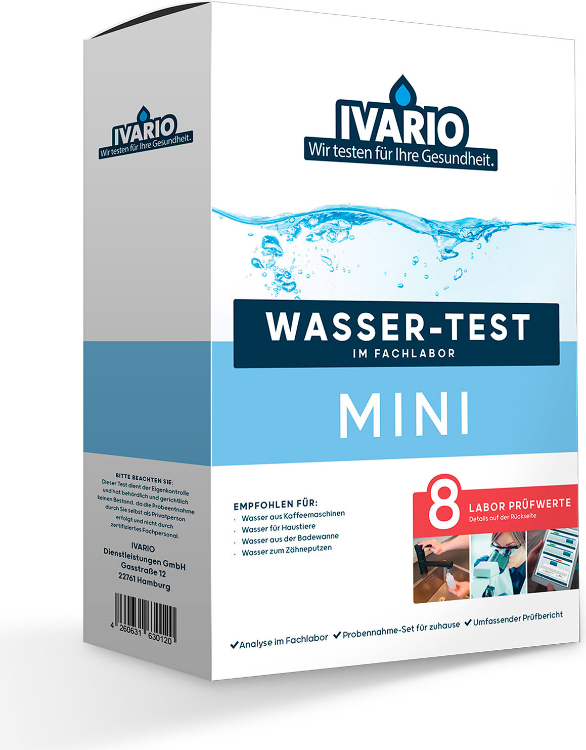 Ivario Mini Wassertest, Test für 8 Trinkwassergefahren Mini Wasserstest