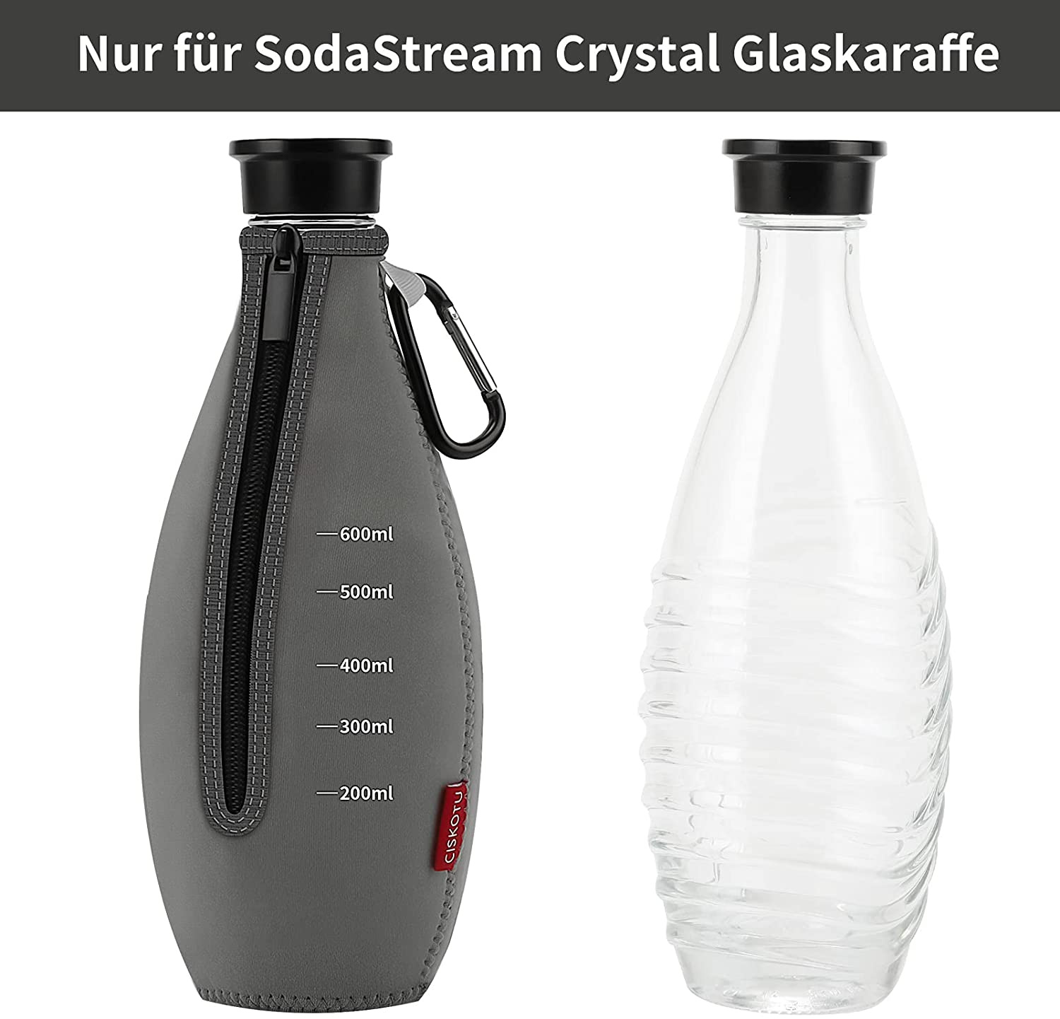 Bruchschutz Neopren Glasüberzug für 0.615 L Wassersprudler Glasflasche LiangMai 2 Stück schwarz Schutzhülle kompatibel mit SodaStream Crystal Glaskaraffe Schutzt vor Kratzern & Stößen