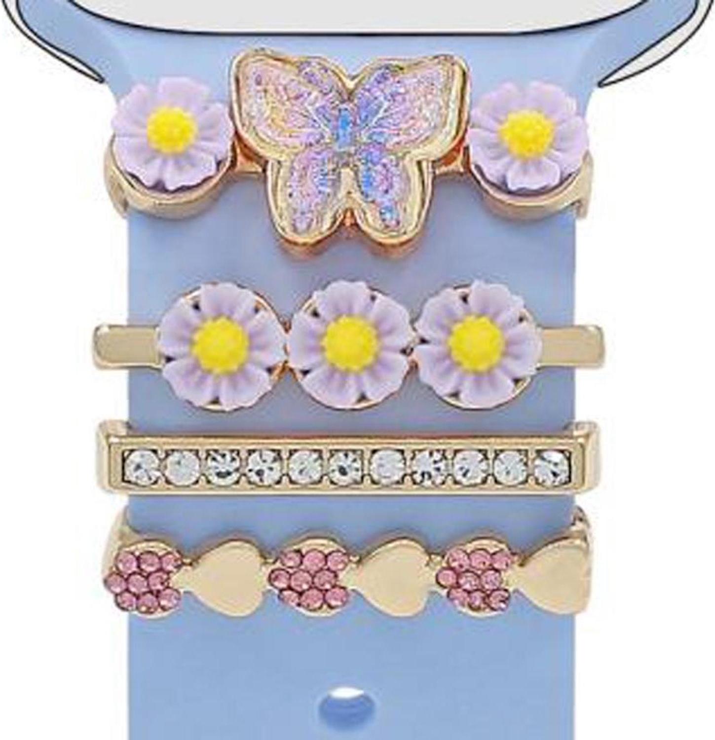 Smartwatch dekoratívne krúžky motýľ kvetina zlatý kov sada 4 22mm príslušenstvo