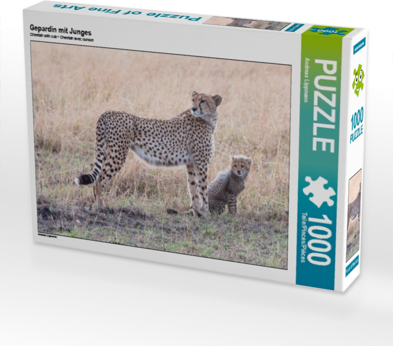 Calvendo Gepardin mit Junges 1000 Teile Puzzle quer 640x480mm, Lippmann Andreas; 7434250