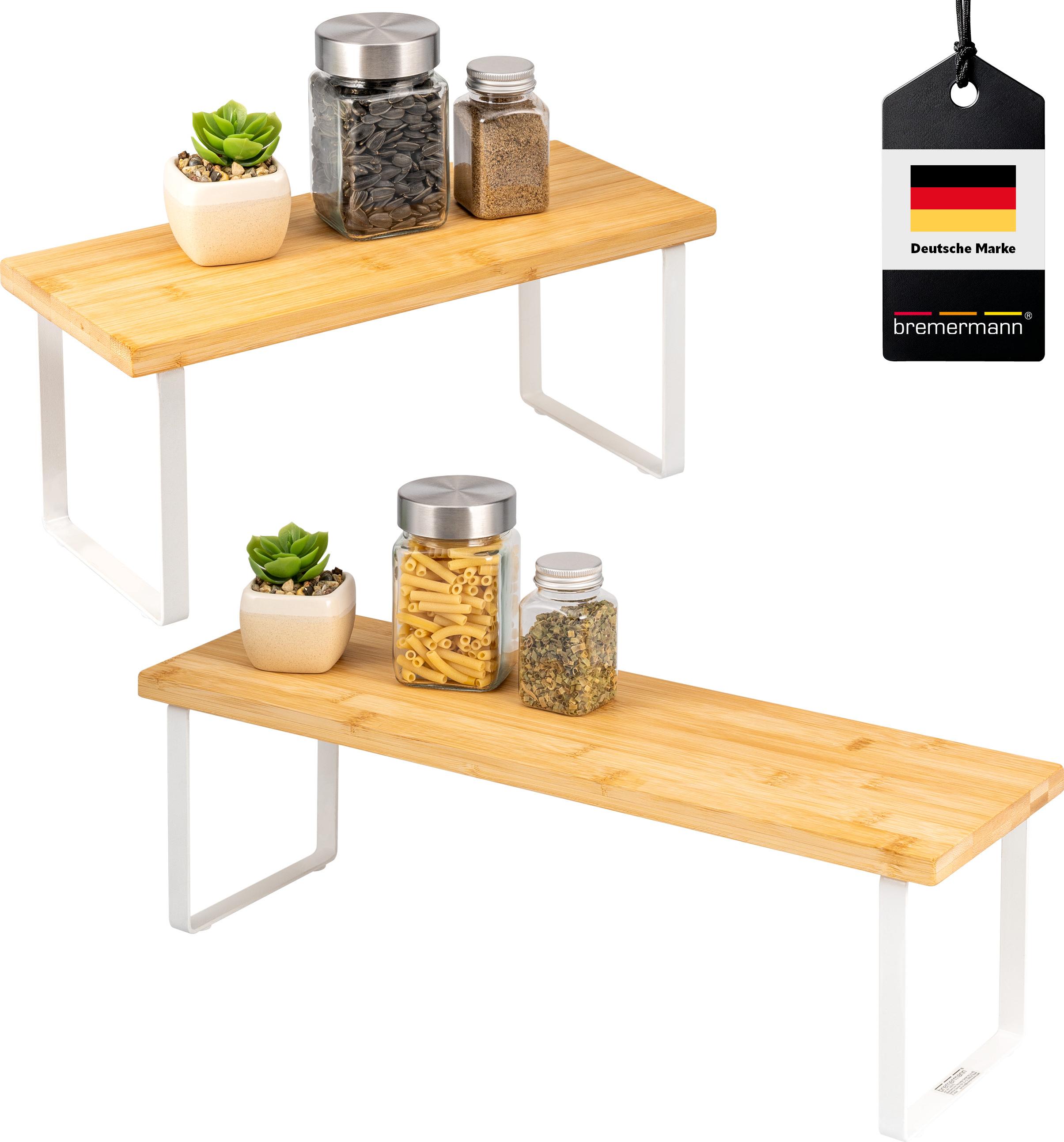 bremermann Gewürzregale 2er Set, Küchenregale aus Bambus und weißem Metall, ca. 36 & 50 cm breit 4409200