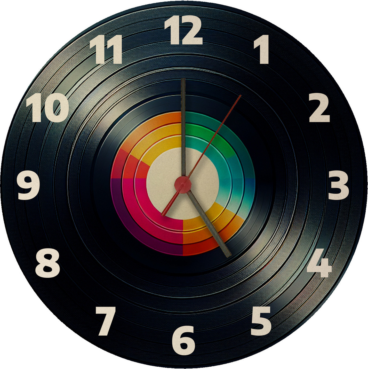 speecheese Retro Wanduhr MDF Bunt ca. 26,5 cm, sehr leise, für Musikliebhaber 1005099