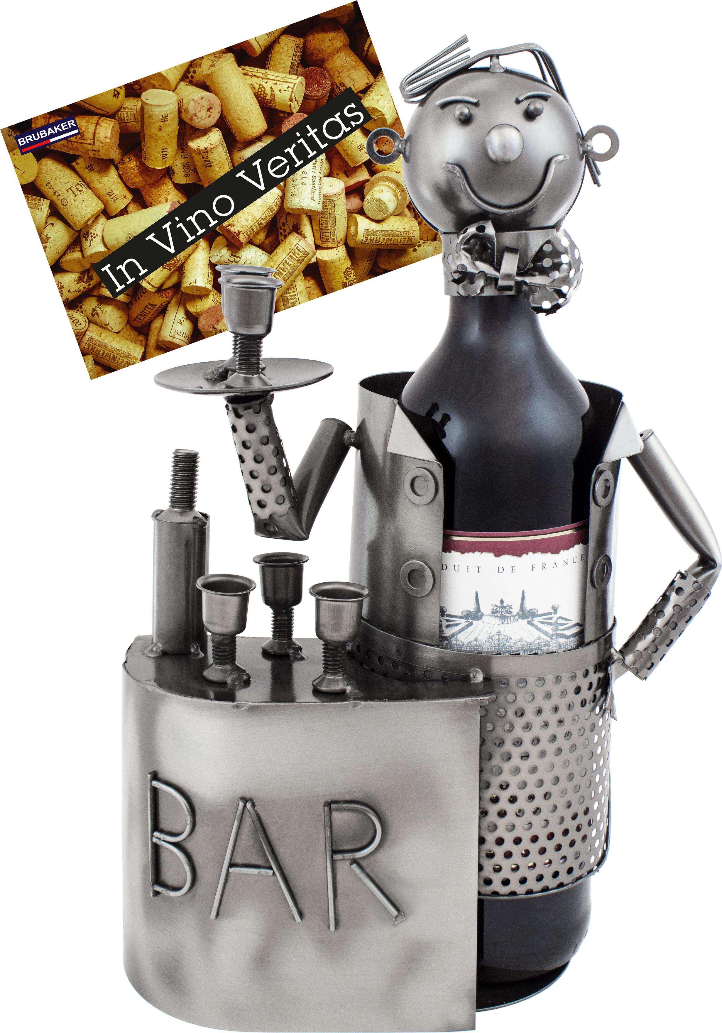 BRUBAKER Porte-bouteille en métal avec carte de vœux pour cadeau de vin BRUBAKER Porte-bouteille en métal avec carte de vœux pour cadeau de vin