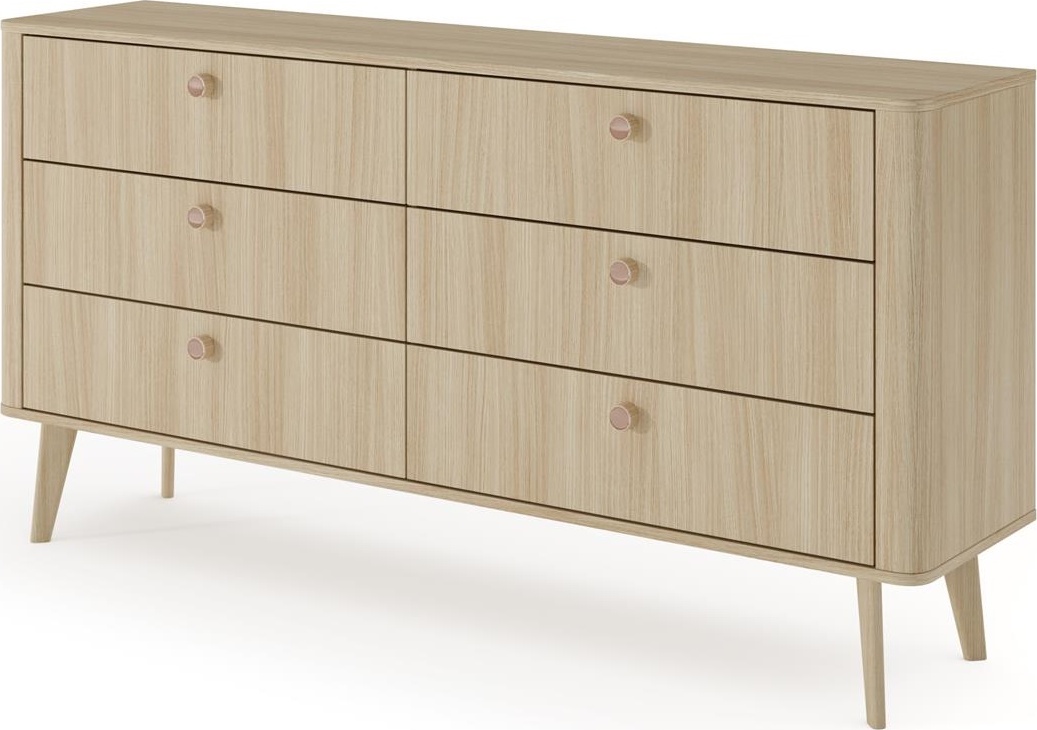 BETTSO Breite Kommode MILA 163 cm mit Schubladen im skandinavischen Stil auf Holzbeinen