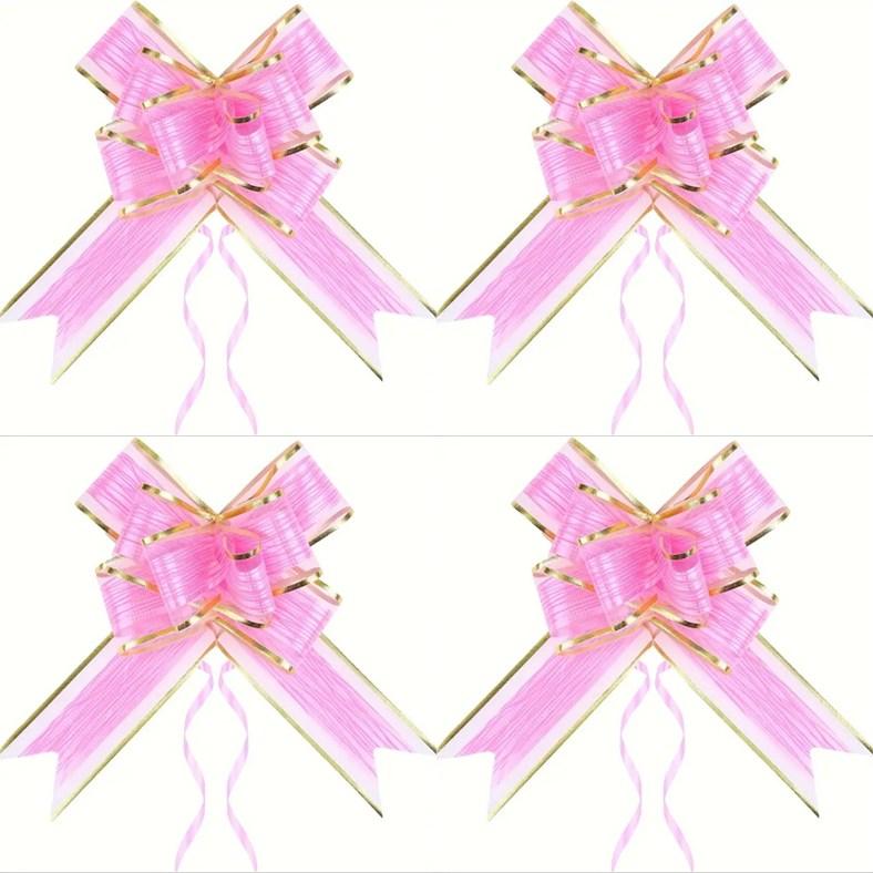 GKA 4 XL große Schleifen rosa - gold 15 cm x 70 cm Rindenstruktur Geschenkband Ziehschleife Geschenke einpacken Schleife Geschenkschleife 00536-2STCK