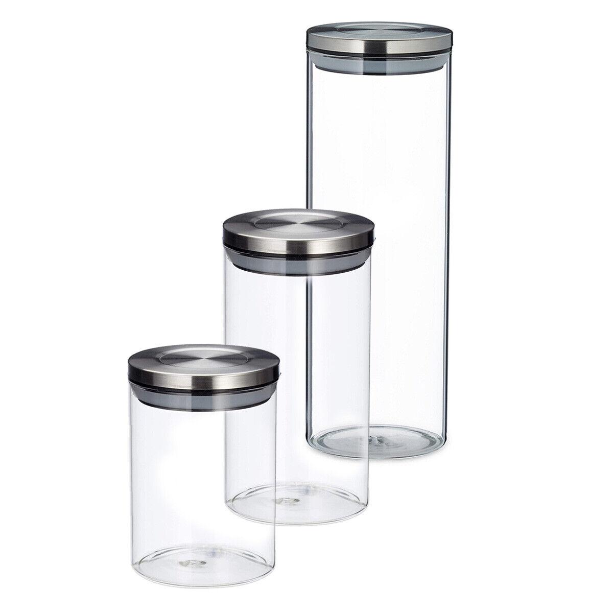 7MAGIC 3er Set Vorratsglas 550ML + 800ML + 1400ML Glas mit Edelstahl-Deckel Vorratsdosen, Vorratsgläser Glas Schraubglas Lebensmittelglas Edelstahldeckel mit Schraubverschluss