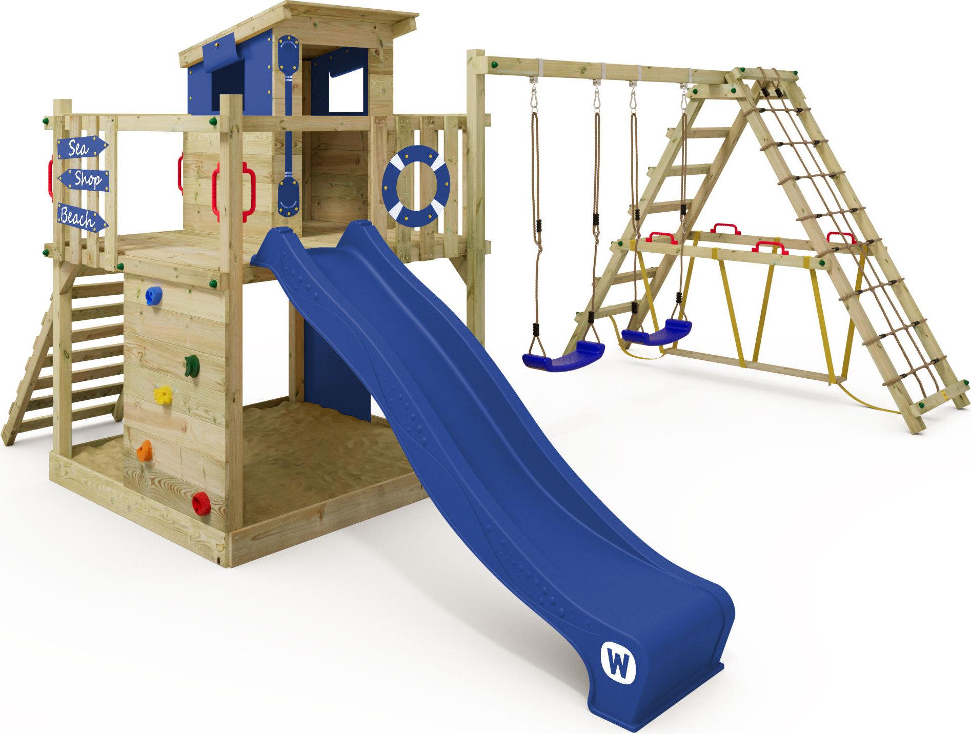 Kletterturm Wickey Smart Surf mit Rutsche und Kletteranbau in Blau 1000878