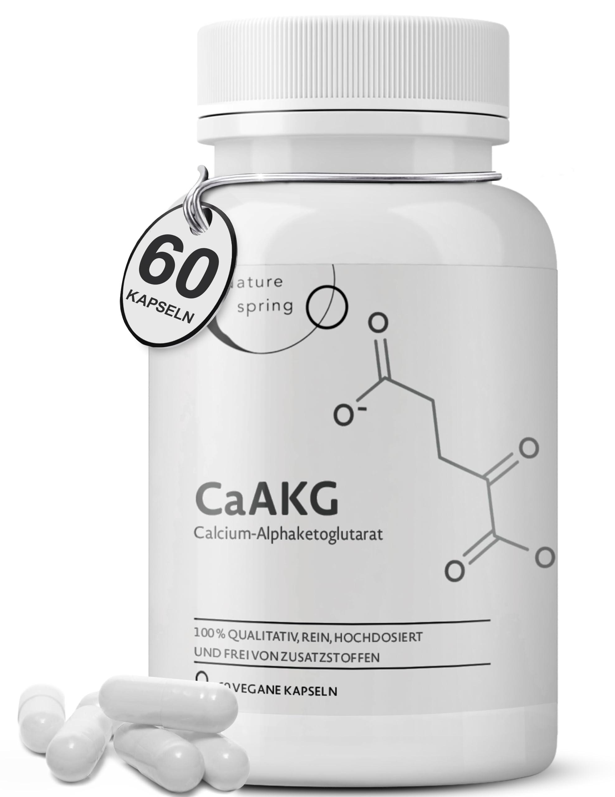 Nature spring® CaAKG | Calcium-Alphaketoglutarat | Labor in DE | 60 Kapseln | hochdosiert | 1000 mg | CaAKG in bester Qualität ohne Zusatzstoffe