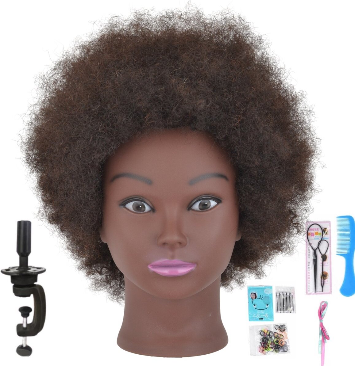 Übungskopf Für Frisur & Make-up – 56 Cm Mit 70% Echthaar, Hellbraun