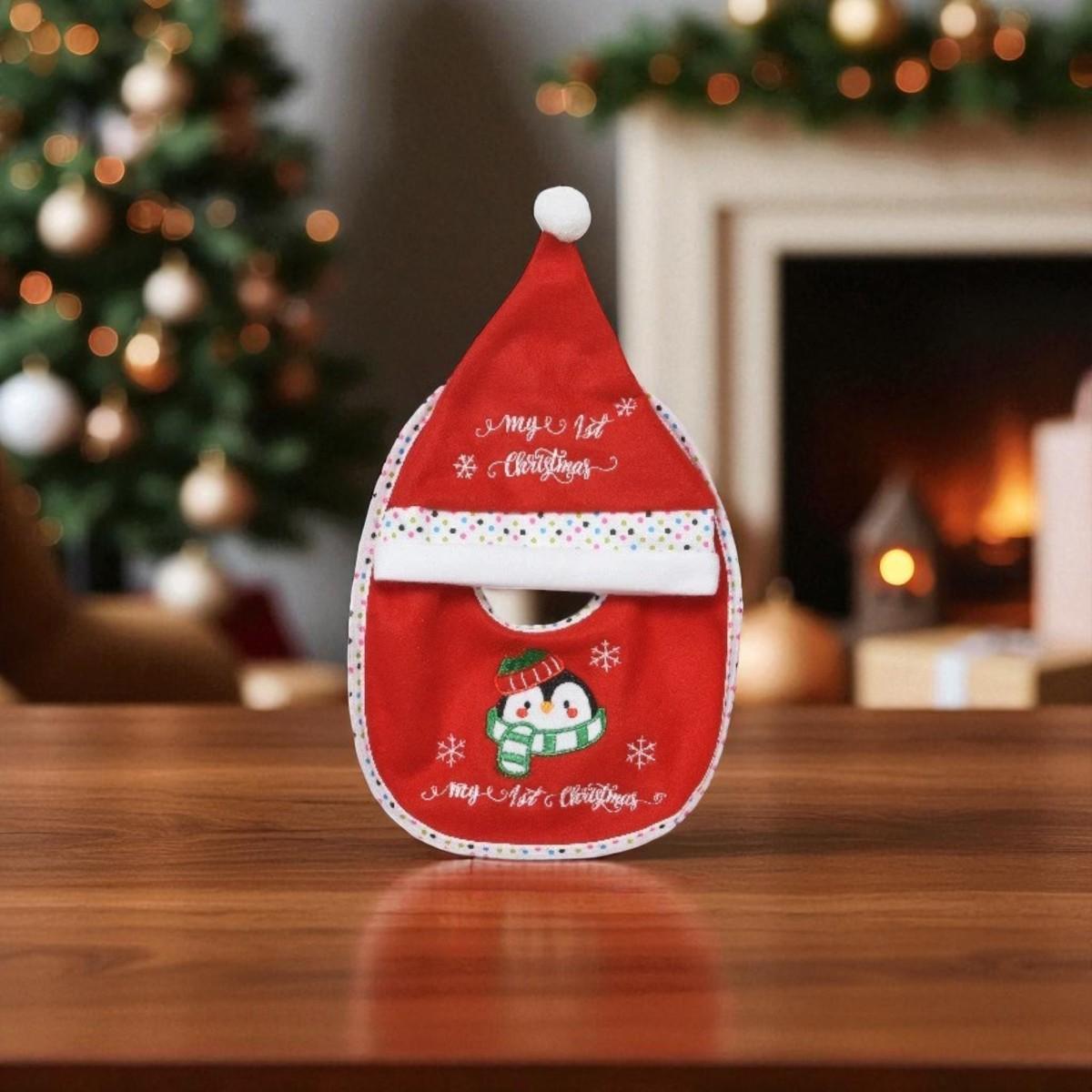 Decoris Weihnachten Baby-Lätzchen mit Mütze - Pinguin - My First Christmas 703271 -pinguin