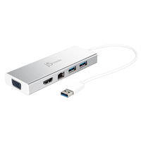 j5create JUD380-N USB™ 3.0 Mini Dock - Kabelgebunden - USB 3.2 Gen 1 (3.1 Gen 1) Type-A - Mikro-USB - USB Typ-A - 10,100,1000 Mbit/s - 10BASE-T - 100BASE-T - 1000BASE-T - Silber