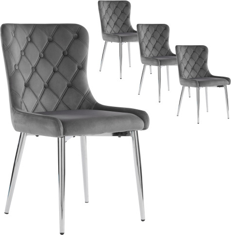 Gotagee Esszimmerstuehle (4 st) Kuechenstuhl Polsterstuhl aus Metall Rueckenlehne Ergonomischer Stuhl versilberte Stuhlbeine aus Eisen Dunkelgrau Samt Chair-N620P171072G-4