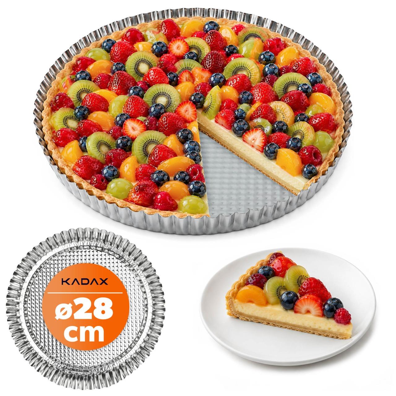 KADAX Tarteform "Prung", Tartelette Förmchen aus verzinkten und Antihaftschicht Blech, 28 cm, Silber K3983