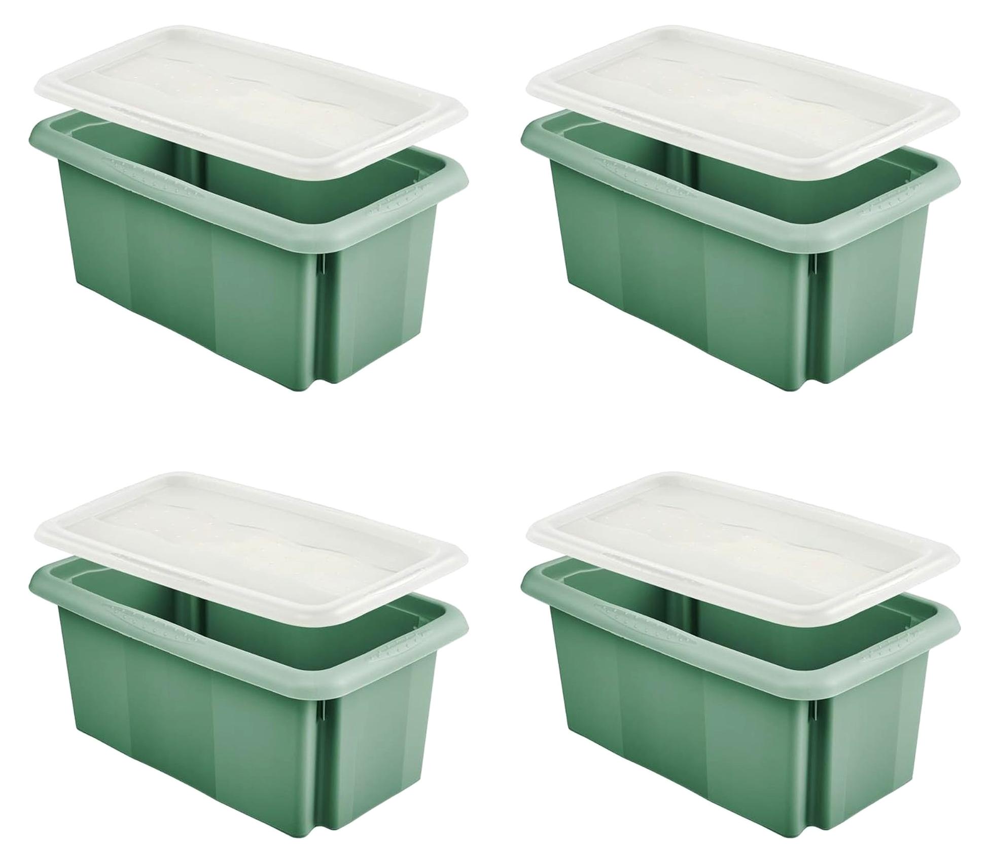 Markenlos emil 4x Aufbewahrungsbox mit Dreh-/Stapelsystem, inkl. Deckel, 7 l, Nordic Green